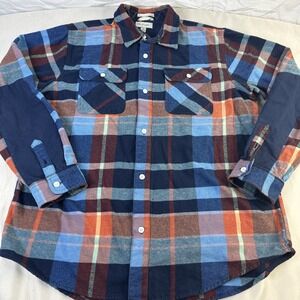 Free Assembly Flannel Mens Plaid Shirt Long Sleeve Button Up Blue, Size XL